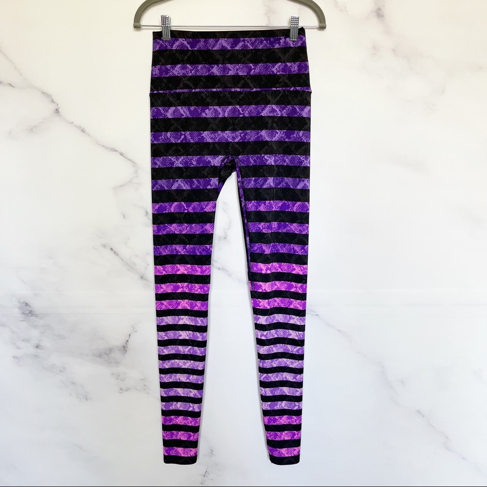 K-DEER Purple and Black Striped Leggings